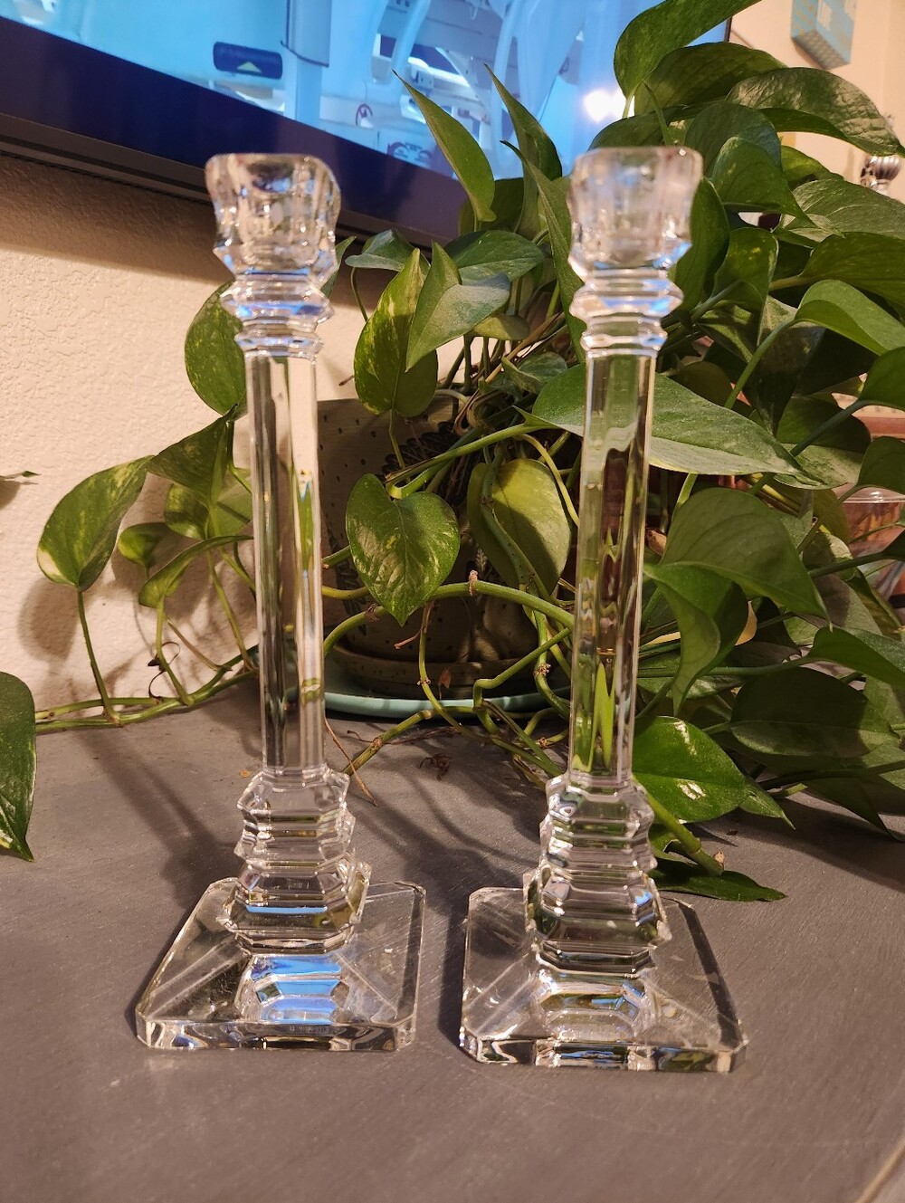 Val St. Lambert Desorss "Louvre" Crystal Candlestick Holders